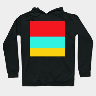 A marvelous jumble of Cherry Red, Barbie Pink, Golden Yellow and Bright Light Blue stripes. Hoodie